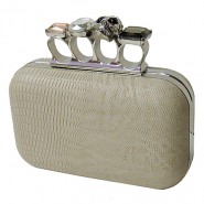 Evening Bag - Small Skull & Stone Knuckle Clutch Bags - Beige - BG-EHP7102BEI